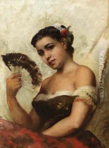 Spanish Girl With A Fan Oil Painting - Robert Gavin