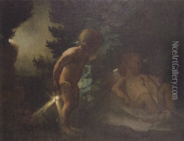 Kinderszene, Schlafendes Kind Und Kind Mit Fackel Oil Painting - Anselm Friedrich Feuerbach