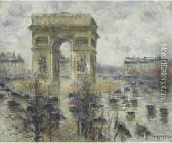 La Place De L'etoile, Paris, Temps Pluvieux Oil Painting - Gustave Loiseau
