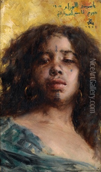 Jeune Fille Aux Cheveux Noirs Boucles Oil Painting - Georges Gaste