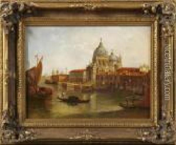 With Gondoliers Infront Of Santa Maria Della Salute Oil Painting - (Giovanni Antonio Canal) Canaletto