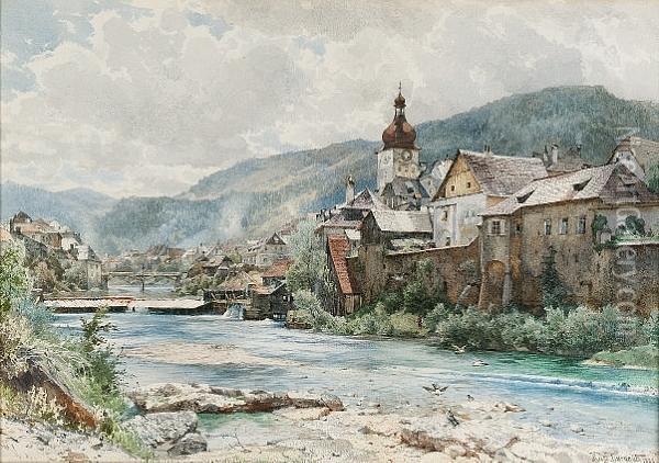 An Austrian Town Oil Painting - Hugo Darnaut