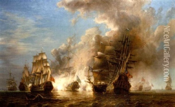 An Anglo-swedish Skirmish In The Channel In 1704 Oil Painting - Johann Christian Berger