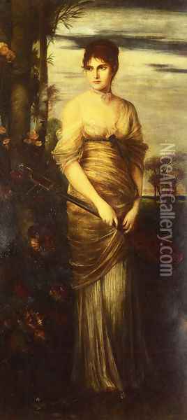 Portrait of a Lady with a Mandolin Oil Painting - Hermann Kaulbach