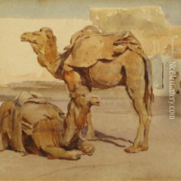 Two Camels Oil Painting - Walter Frederick Roofe Tyndale