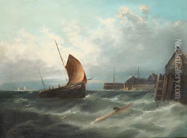Fishing Vessels On A Rough Sea Oil Painting - William Harry Williamson