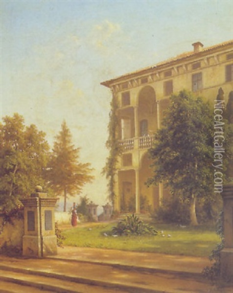 A View Of An Italian Villa Oil Painting - Julius Edward W. Helfft