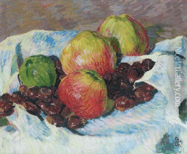 Apfel Und Kastanien Oil Painting - Giovanni Giacometti
