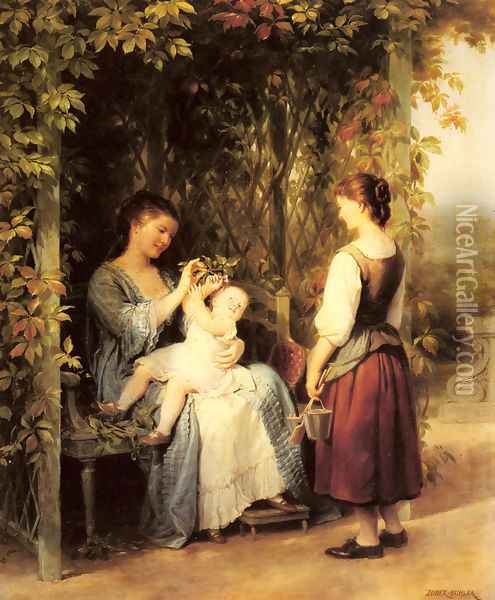 Tickling the Baby Oil Painting - Fritz Zuber-Buhler