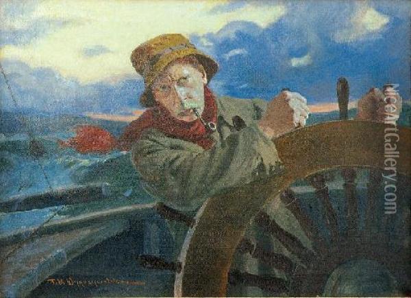 Sternik - Autoportret Oil Painting - Feliks M. Wygrzywalski