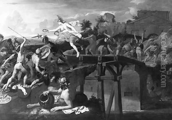 Horatius Cocles defending the Bridge Oil Painting - Charles Le Brun