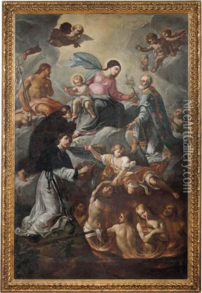 La Madonna, Santi E Le Anime Del Purgatorio Oil Painting - Mattei Silvestro