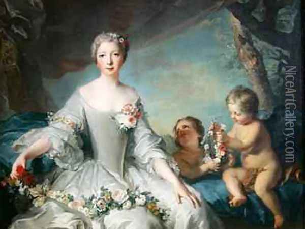Portrait presumed to be Louise Diane dOrleans 1716-36 as Flora 1731 Oil Painting - Jean-Marc Nattier