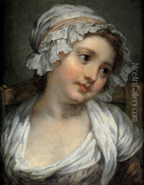 Bildnis Eines Madchens Mit Weiser Haube Und Lila Band Oil Painting - Jean Baptiste Greuze