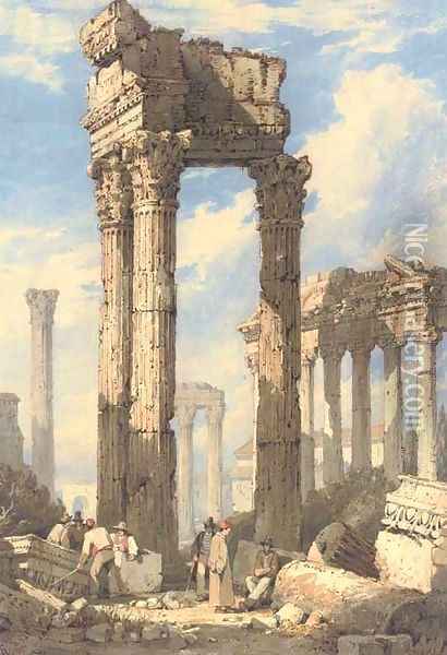 The Temple of Saturn and the Temple of Vespasian, the Forum, Rome Oil Painting - Samuel Prout