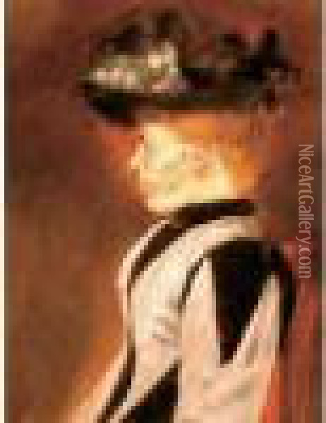 Femme A La Voilette Oil Painting - Norbert Goeneutte