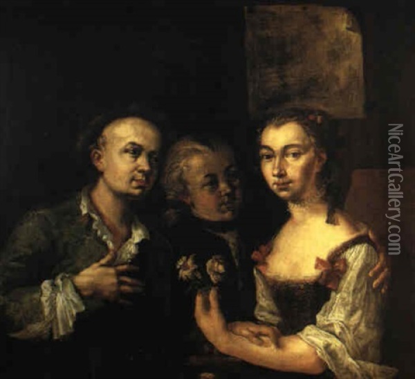 A Betrothal Portrait Thought To Be The Artist Paul Troger   And His Wife Oil Painting - Philipp Haller