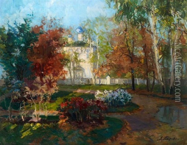 Eglise Russe Dans Un Paysage D'automne Oil Painting - Georgi Alexandrovich Lapchine