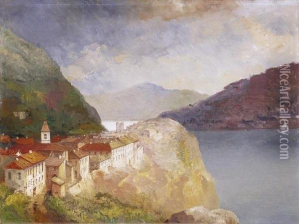 Garda Lake Oil Painting - Gyula Hary