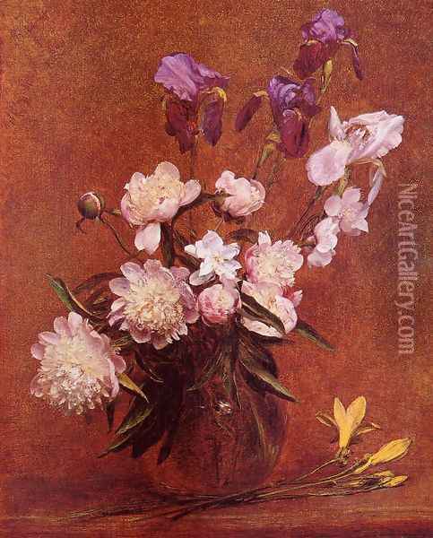 Bouquet of Peonies and Iris Oil Painting - Ignace Henri Jean Fantin-Latour