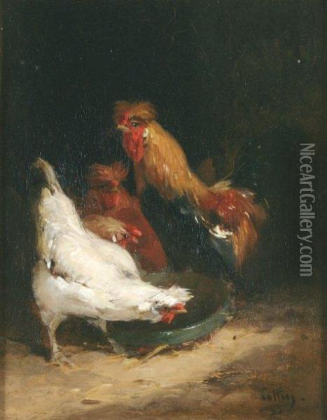  Poules De Houdan  Oil Painting - Eugene Cottin