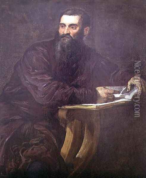 Portrait of a Bearded Man with a Book Oil Painting - Jacopo Tintoretto (Robusti)