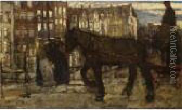 A Horse-cart On An Amsterdam Bridge Oil Painting - George Hendrik Breitner