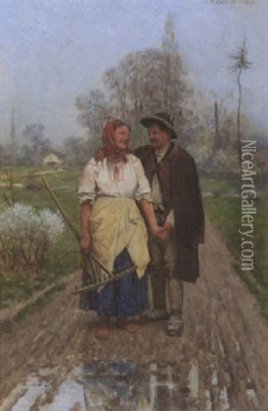 Verliebtes Bauernpaar Oil Painting - Anton Kozakiewicz