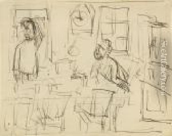 Zwei Manner An Einem Tisch Oil Painting - Ernst Ludwig Kirchner
