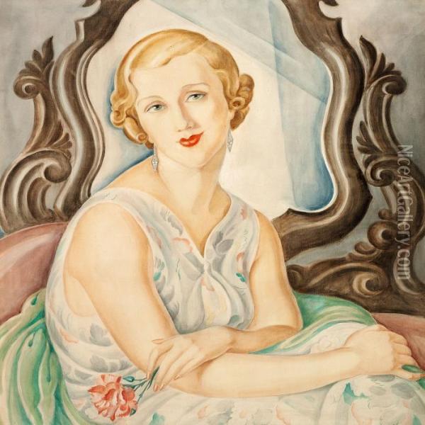 Lady In Front Of A Mirror Oil Painting - Gerda Wegener