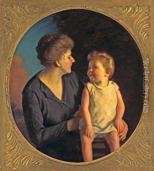 Mother And Child Oil Painting - Arthur Merton Hazard