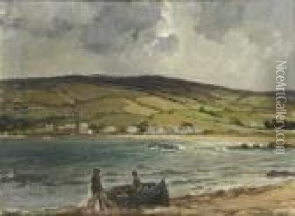 Fishermen With Boat On The Shore, Co. Down Oil Painting - James Humbert Craig