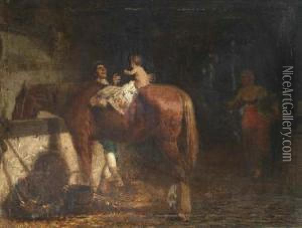 La Prima Lezione D'equitazione Oil Painting - Teofilo Patini