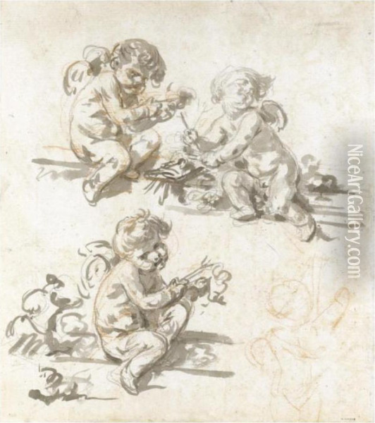 Three Studies Of Putti Oil Painting - Jean Baptiste Greuze