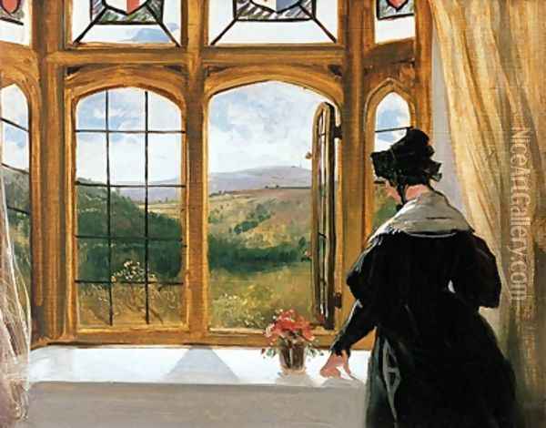 Duchess of Abercorn looking out of a window Oil Painting - Sir Edwin Henry Landseer