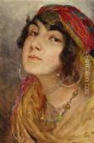 Portrait Of An Oriental Woman Oil Painting - Otto Pilny