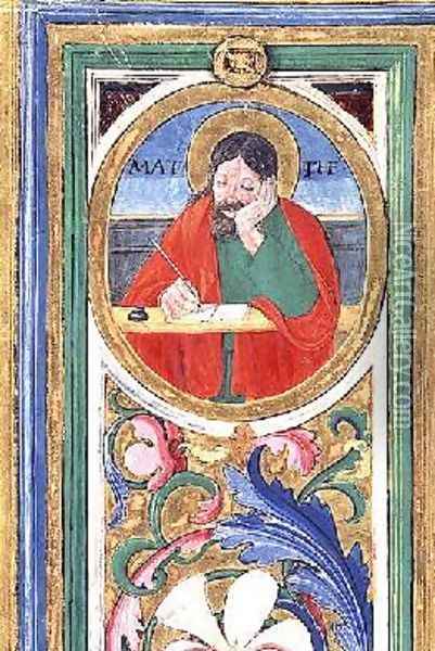 St Matthew writing the first gospel from a psalter written by Don Appiano from the Church of the Badia Fiorentina Florence 1514-15 Oil Painting - or di Giovanni Monte del Fora