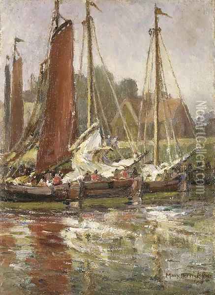 Boats in a Harbor Oil Painting - Mary Herrick Ross