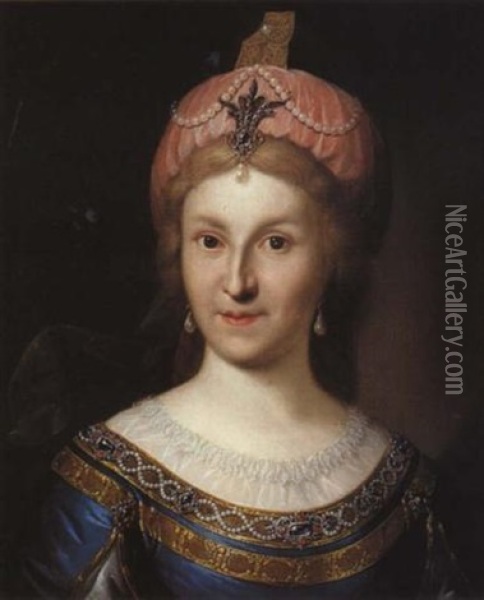 Portrait Of Maria Fedorovna (?) Oil Painting - Johann Hieronymus Loeschenkohl