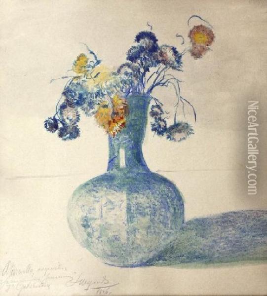 Kwiaty W Niebieskim Wazonie Oil Painting - Leon Wyczolkowski