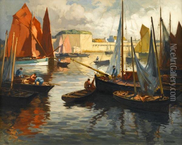 Harbor Scene Oil Painting - Henri Alphonse Barnoin