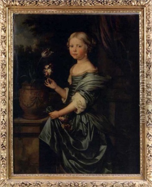 Portrait De Jeune Fille Au Bouquet De Fleurs Oil Painting - Jan van Neck