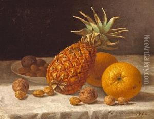 A Still Life With Pineapple, Oranges, Andnuts Oil Painting - John Francis