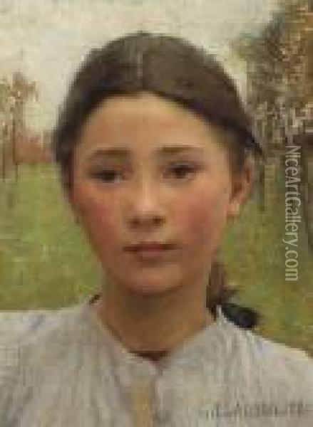 The Head Of A Young Girl Oil Painting - George Clausen