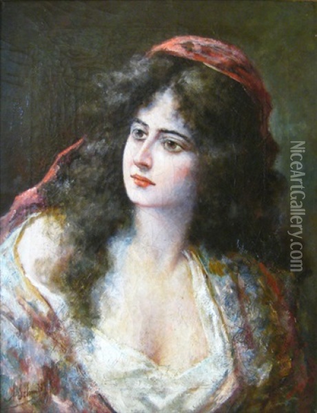 Jeune Femme En Buste Oil Painting - Adolf Schmidt
