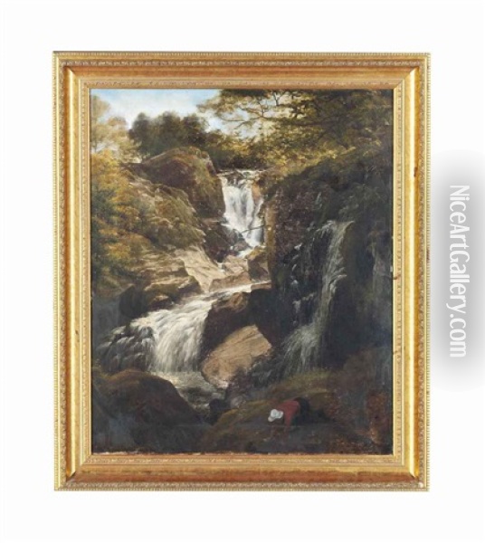 A Cascading Waterfall Oil Painting - William Frederick Witherington