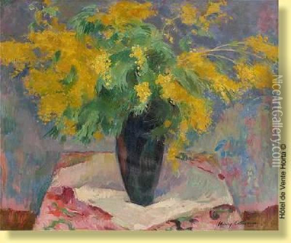 Vase Fleuri De Mimosas Oil Painting - Henri Ottmann
