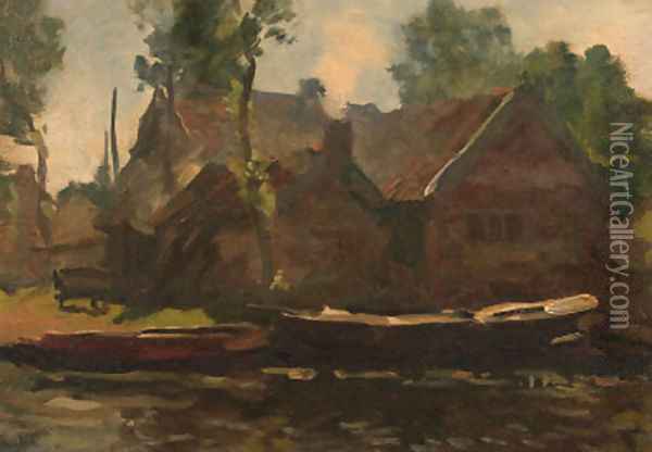 A farm along a canal in Giethoorn Oil Painting - Willem Bastiaan Tholen