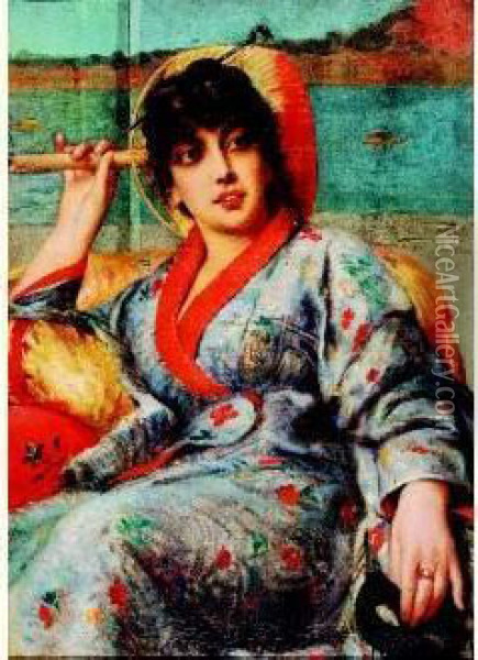 Jeune Femme Au Kimono Oil Painting - Leon Herbo