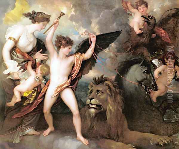 Omnia Vincit Amor aka The Power of Love in the Three Elements Oil Painting - Benjamin West